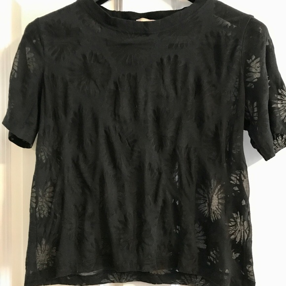 Black Tee with Sheer Flower Pattern - Picture 1 of 5